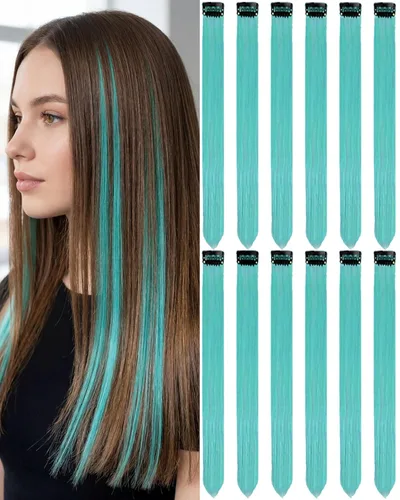 Vista 7 de 12 extensiones de cabello negro con clip, extensiones de cabello de color de 22 pulgadas, extensiones de cabello sintético largo y lacio para mujer