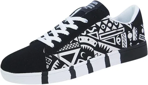 Vista 7 de Hbeylia Tenis de moda para mujeres y hombres, parejas, informales, hip hop, hipster, graffiti, con cordones, parte superior baja, zapatos de lona