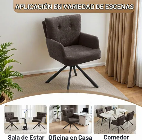 Vista 6 de WUTUTUEE Silla de comedor de tela, moderna y tapizada, giratoria, silla de comedor cómoda con respaldo medio, sillón de escritorio sin ruedas