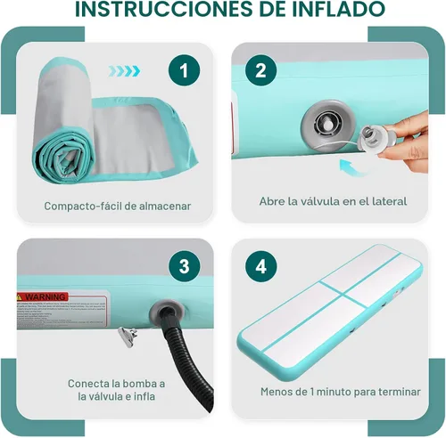 Vista 6 de Colchoneta inflable de gimnasia de 6, 10, 13, 16, 20 pies, 4/8 pulgadas de grosor, con bomba de aire eléctrica para uso doméstico, entrenamiento