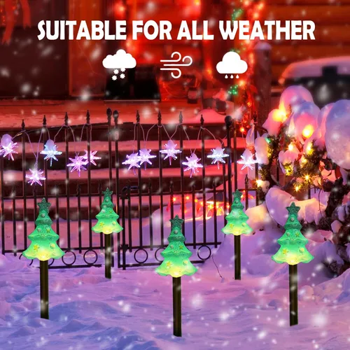 Vista 2 de FANFX Luces de Sendero Navideñas con Energía Solar, Luz Automática Impermeable para Paisaje, Decoración Navideña con Estaca, Luces LED para Senderos