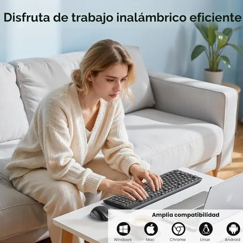Vista 7 de Redragon Combo de teclado y mouse inalámbrico, teclado de computadora ergonómico de tamaño completo de 2.4G y mouse inalámbrico ajustable de 5