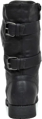 Vista 8 de DREAM PAIRS - Borceguí estilo militar para mujer con cordones, a media pantorrilla, para invierno