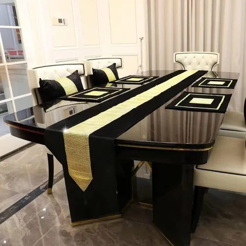 Vista 3 de Juego de 2 manteles individuales de Navidad, manteles individuales para mesa de comedor, lentejuelas doradas, diamantes de imitación, color negro