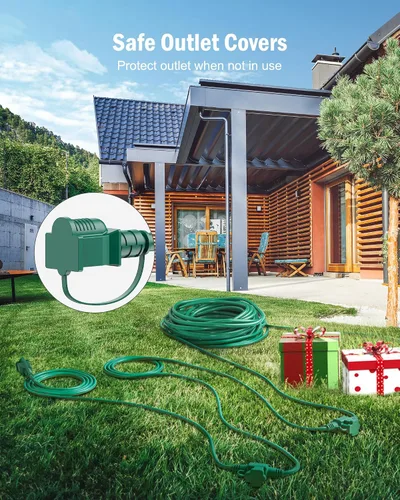 Vista 3 de Brightown Cable de extensión para exteriores, múltiples salidas, cable de extensión de luz de Navidad de 25 pies, espaciado uniformemente, 3