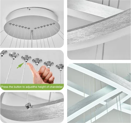 Vista 79 de Benkut Lámpara de Araña de Anillo LED Moderna Negra para Comedor, Lámpara de Araña de Techo Circular Empotrada Regulable con Control Remoto