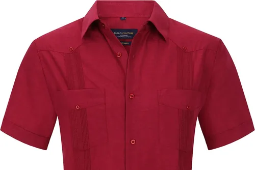 Vista 2 de Suslo Couture Guayabera de manga corta con botones de lino para hombre