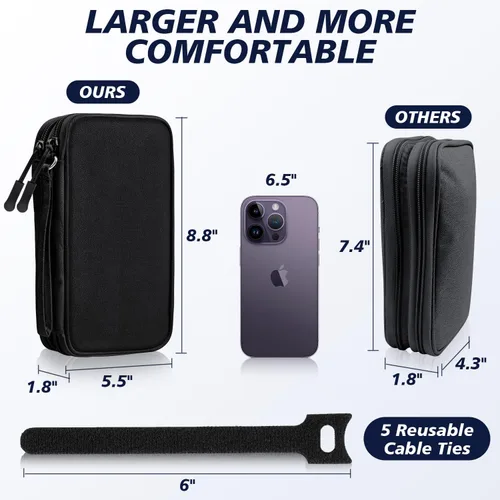 Vista 3 de Estuche organizador de artículos electrónicos, accesorios de viaje esenciales para hombres y mujeres, organizador de cables, bolsa de almacenamiento