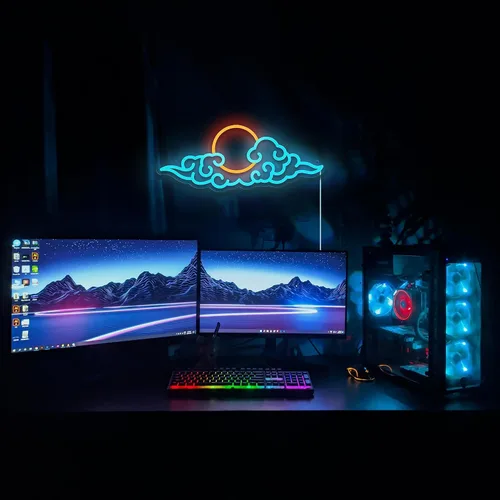 Vista 3 de Letrero de neón de anime, letreros de neón LED de nube para decoración de pared, letrero de neón para juegos para adolescentes y niños, decoración