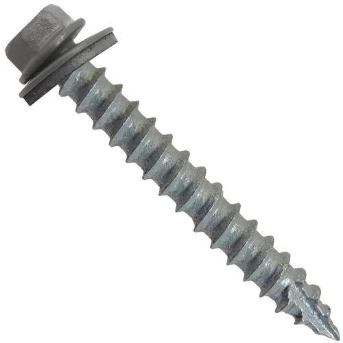 Vista 92 de TORNILLOS PARA TECHOS DE METAL #14: (250) Tornillos x 1" ABC GRIS Tornillo para techo de chapa metálica con cabeza hexagonal y arandela.