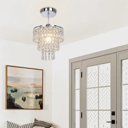 Vista 4 de Lámpara de techo de cristal de 3 niveles con colgante de cristal, decoración para pasillo, comedor, sala de estar, dormitorio, casquillo E26, cromado