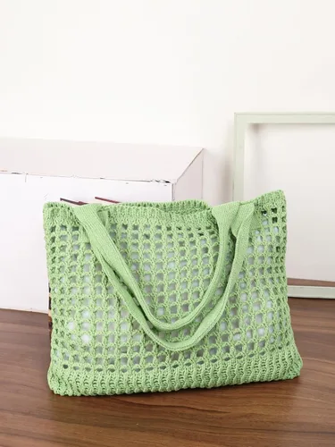 Vista 3 de ENBEI Bolsos grandes de playa para mujer, bolsos de hombro, bolso de punto, bolso de mano estético para playa de ganchillo, lindo bolso de mano