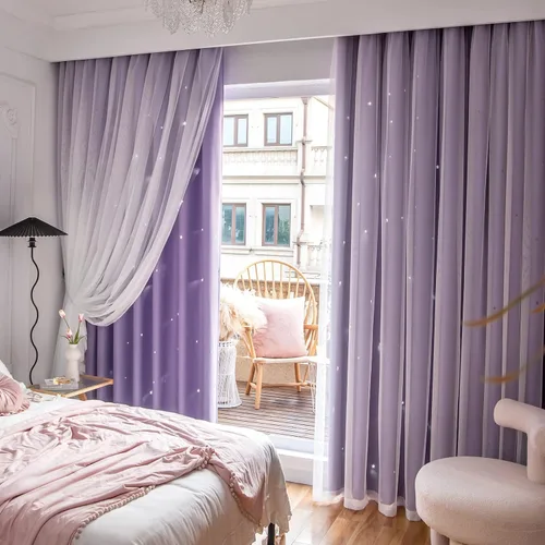 Vista 17 de Loyala Cortinas opacas con diseño de estrellas para dormitorio, doble capa, niños, bonitas, 84 pulgadas de largo, 1 panel, beige, 42 x 84 pulgadas