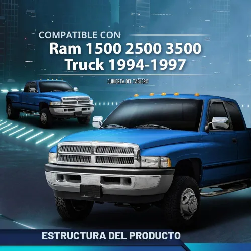 Vista 2 de PIT66 TPE Funda para salpicadero, Panel de tablero, Compatible con camioneta Dodge Ram 1500, 2500, 3500, 1994-1997, Marrón Flexible brown TPE Ram