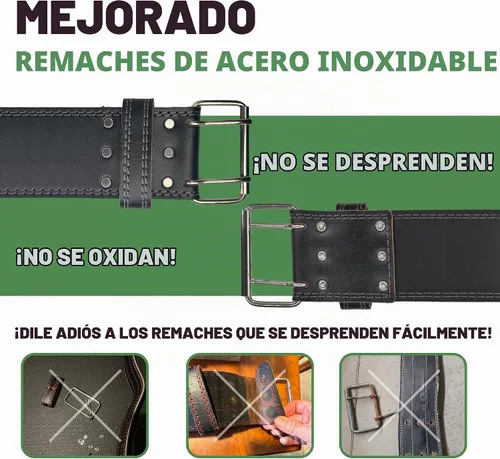 Vista 6 de Cinturón para levantamiento de pesas (15,2 cm de ancho) - Piel auténtica, ofrece soporte para la espalda. Hebilla de doble punta, ideal