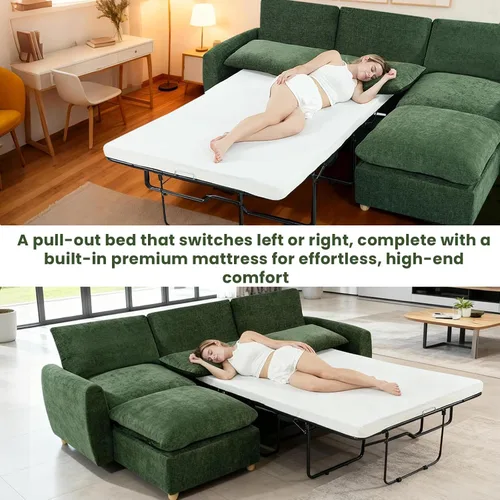 Vista 3 de Sofá extraíble en forma de L con cama cama y otomana de almacenamiento, sofá modular de felpilla para sala de estar, sofá modular en forma de L