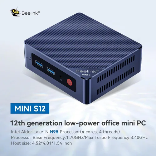 Vista 2 de Beelink MINI S12 Mini PC con procesador N95 (4C/4T), 8G DDR4/256G SSD 4K UHD, puertos Dual HDMI, WiFi5, BT4.2, LAN 2.5G, microcomputadora