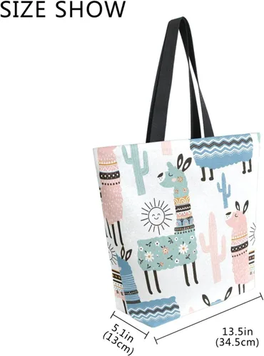Vista 4 de SUABO Bolsa de asas de cocina reutilizable para comestibles, bolsa de compras de lona para exteriores Llama