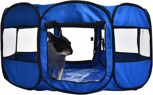 Vista 5 de Amazon Basics Corral Plegable Octogonal para Interior y Exterior, Portátil, Suave para Perros/Cachorros/Juguetes, 114 cm / 45", Azul
