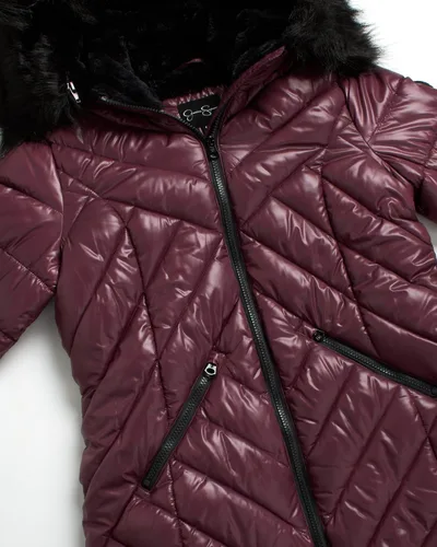 Vista 3 de Jessica Simpson Abrigo para mujer Chaqueta acolchada con forro de sherpa capucha con ribete de piel
