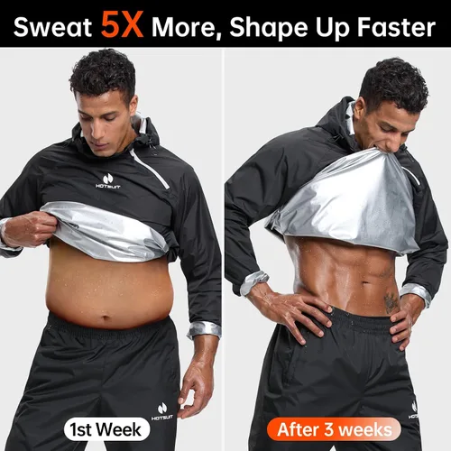 Vista 3 de HOTSUIT Traje de sauna para hombre, chaqueta de sauna, pantalón, gimnasio, entrenamiento, trajes de sudor