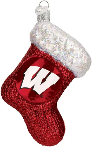 Vista 4 de Old World Christmas Wisconsin Bucky - Adorno de cristal soplado para árbol de Navidad, decoración navideña hecha a mano, colección universitaria