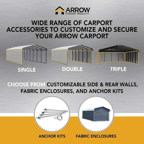 Vista 8 de Cochera de Arrow de acero galvanizado, kit de cochera metálica para dos autos, 20' x 24' x 7', color cáscara de huevo Eggshell