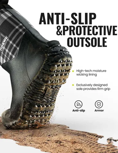 Vista 3 de TIDEWE Botas de goma para mujer, botas de lluvia aisladas de neopreno de 0.217 in con vástago de acero, botas de caza impermeables de media