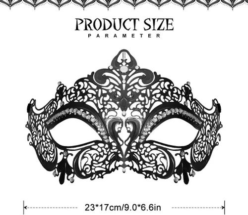 Vista 6 de BODIY Máscara de metal para mujer, máscara brillante de carnaval, máscara de media máscara de Mardi Gras