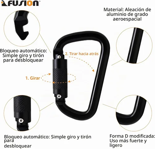 Vista 4 de Fusion Climb Swift Lock - Mosquetón de aluminio con bloqueo automático, ligero y fuerte para trabajadores de gran altitud, hamacas, accesorios