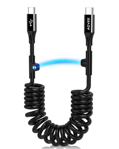 Vista 15 de AGVEE Cable de carga corto USB-C a Lightning en espiral de 1.5 pies [certificado MFI] Cable de carga rápida PD de 30 W en el automóvil para iPhone