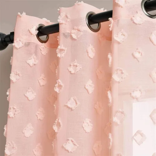 Vista 3 de Lush Decor Par de paneles de cortinas transparentes con ojales y puntos texturizados (84 x 38 pulgadas)