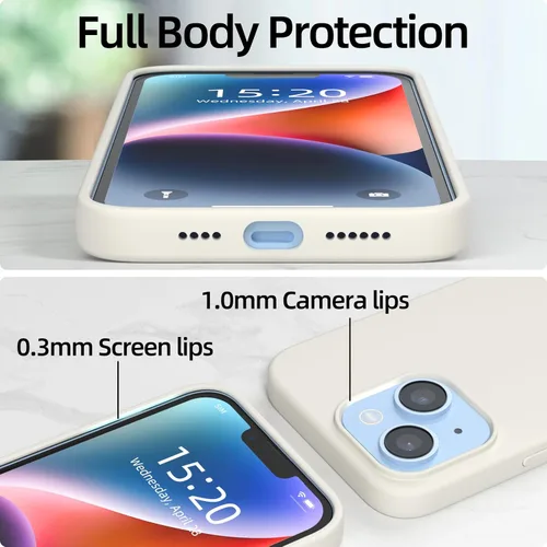 Vista 3 de Funda para iPhone 14 Plus, funda de silicona líquida, forro de microfibra suave antiarañazos, protección de cuerpo completo de grado militar, funda
