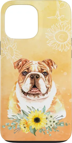Vista 23 de iPhone 16 Cute English Bulldog Dog Bully - Sunflower Floral Flowers Case