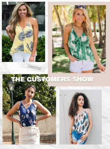Vista 5 de Dokotoo - Blusa con tirantes y cuello en V para mujer, camiseta sin mangas con estampado de hojas, tallas S a XXL