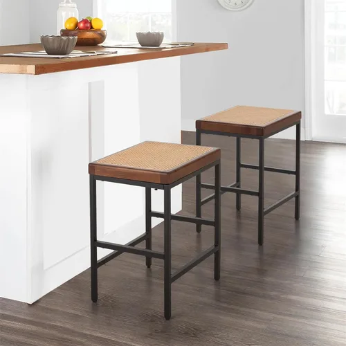 Vista 35 de Taburetes de altura para mostrador Sophia & William, taburetes de 24" con patas de madera maciza, taburetes de altura de mostrador tapizados en tela