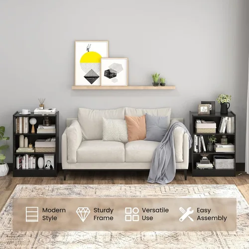 Vista 7 de Giantex Estantería de 3 cubos, color negro, estantería abierta de 3 niveles con estantes ajustables, dispositivo antivuelco, organizador