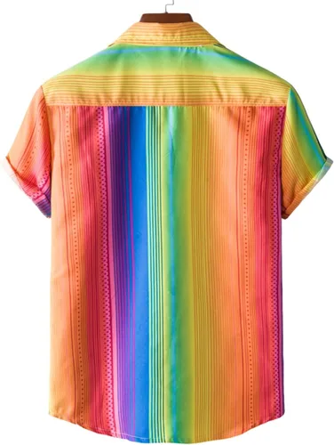 Vista 3 de Camisa de manga corta con botones y cuello elástico para hombre, estilo retro y ajustado, para hombre