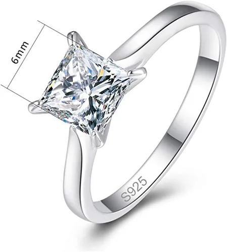 Vista 5 de Anillo de plata de ley 925 con circonita cúbica de corte princesa de 1.5 quilates para mujer