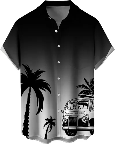 Vista 26 de Camisas tropicales con botones para hombre, camisas hawaianas de manga corta, casuales para vacaciones, camisas de playa holgadas Beige-playa escena