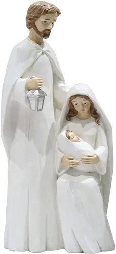 Vista 4 de Figuras de la Santa Familia para interiores, estilo grabado en madera, estatuas de resina de Jesús, decoraciones de mesa católicas para decoración