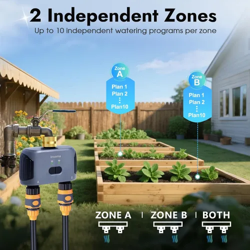 Vista 6 de Temporizador de agua WiFi de 2 zonas, entrada de latón, temporizador de aspersor para manguera de jardín, control remoto por aplicación