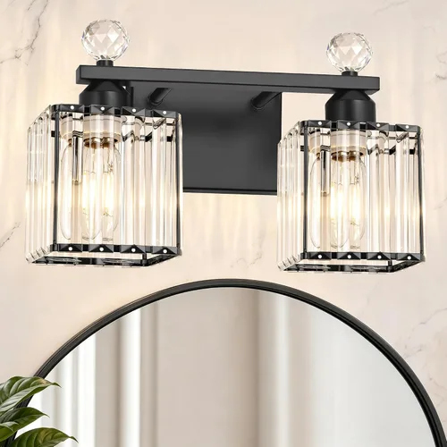 Vista 31 de Lxybcce Moderna lámpara de tocador de baño de cristal, 14 pulgadas, 2 luces, accesorios de luz negra sobre el espejo, fácil instalación e