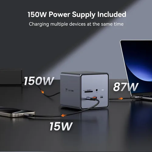 Vista 4 de Estación de acoplamiento TobenONE USB C para monitores duales/triples con adaptador de corriente de 150W