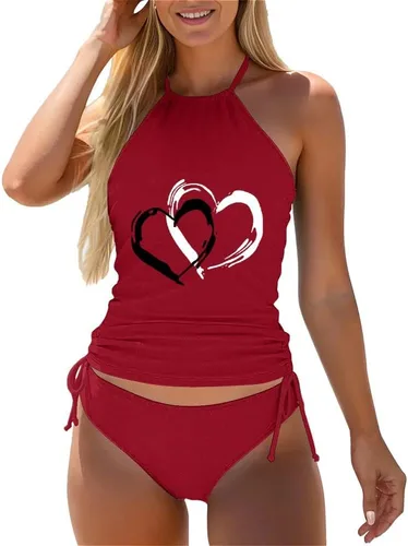 Vista 61 de Omichic Trajes de baño tankini para mujer, de dos piezas, blusa tipo tankini modesta con parte inferior de bikini Negro