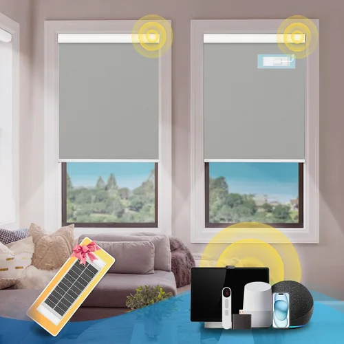 Vista 8 de DENFOON Persianas enrollables de tamaño personalizado con panel solar, persianas eléctricas térmicas opacas con control remoto para ventanas