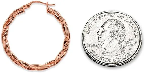 Vista 3 de Aretes de aro redondos de plata de ley con destello de oro rosa para mujer (0.079 x 0.591 in - 45 mm de diámetro)