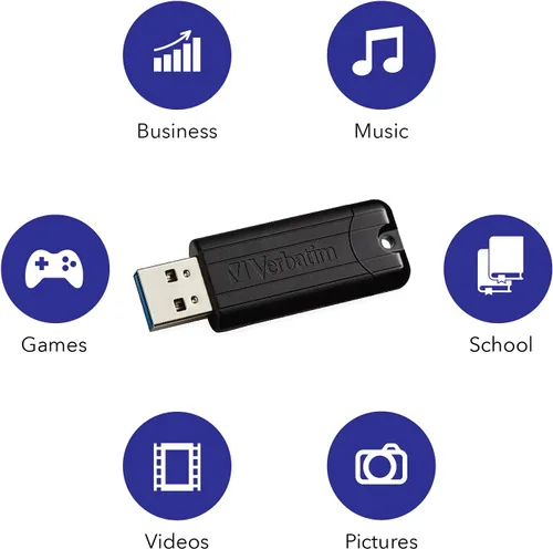 Vista 3 de Verbatim 128GB Pinstripe USB 3.2 Gen 1 Unidad Flash Retractable - Negra