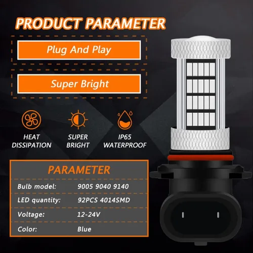 Vista 2 de Bombillas LED de alta potencia de 92 SMD 10000 K azul profundo 9005 9006 9145 9140 H10 Foco antiniebla súper brillante o luces de conducción diurna