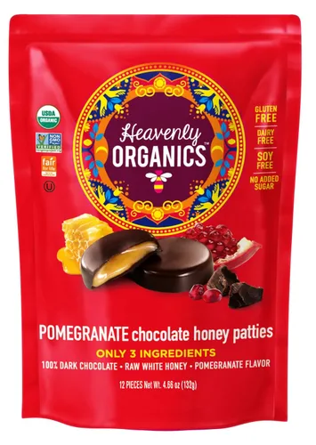Vista 7 de Heavenly Organics Empanadas de miel de chocolate y almendras, hechas con cacao 100% orgánico y miel blanca cruda 100% orgánica; sin OMG, comercio